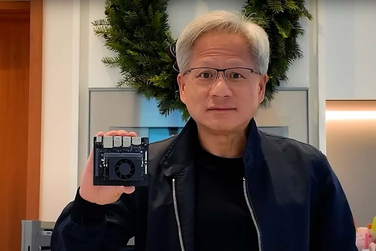 NVIDIA CEO Jensen Huang with Jetson Orin Nano Super